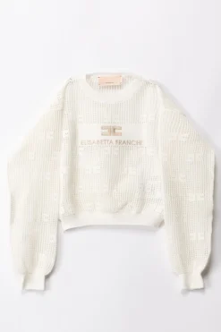 Elisabetta Franchi Bambina Maglia Girocollo con Ricamo LogoIVORY/SAND