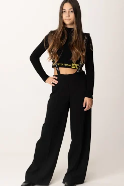 Elisabetta Franchi Bambina Pantaloni In Crepe con Bretelle LogateNERO/BURRO