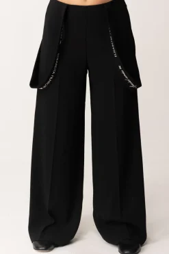 Elisabetta Franchi Bambina Pantaloni In Crepe con Bretelle LogateNERO/BURRO