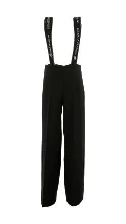 Elisabetta Franchi Bambina Pantaloni In Crepe con Bretelle LogateNERO/BURRO