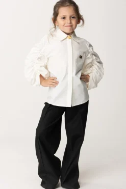 Elisabetta Franchi Bambina Camicia con Maniche ArricciateLIGHT CREAM