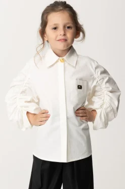 Elisabetta Franchi Bambina Camicia con Maniche ArricciateLIGHT CREAM