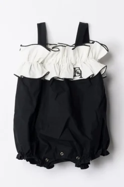 Elisabetta Franchi Bambina Pagliaccetto Bicolore con ArricciatureIVORY/BLACK