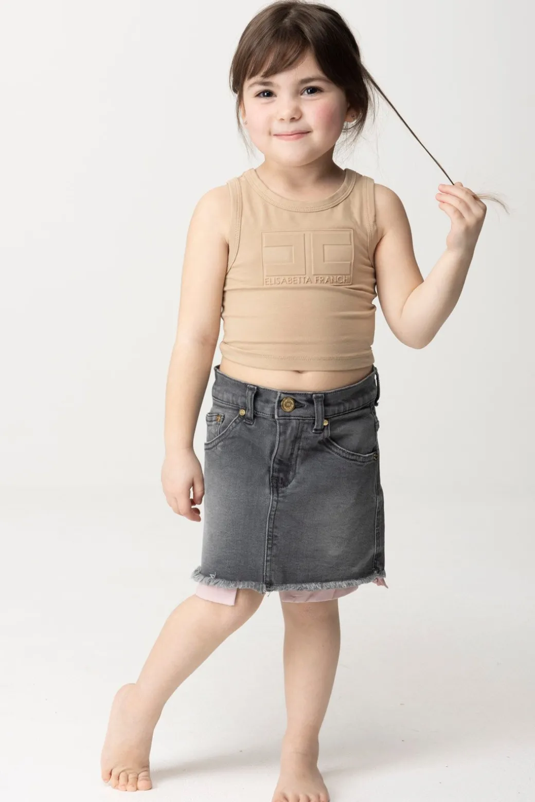Elisabetta Franchi Bambina Canotta con Etichetta Logo Sul RetroSAND