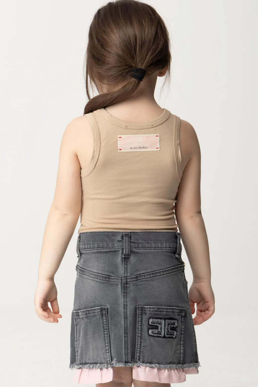 Elisabetta Franchi Bambina Canotta con Etichetta Logo Sul RetroSAND