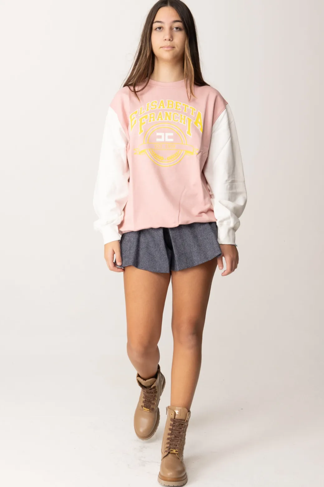 Elisabetta Franchi Bambina Shorts a Pieghe con CinturinoBLU SCURO / GRIGIO CHIARO