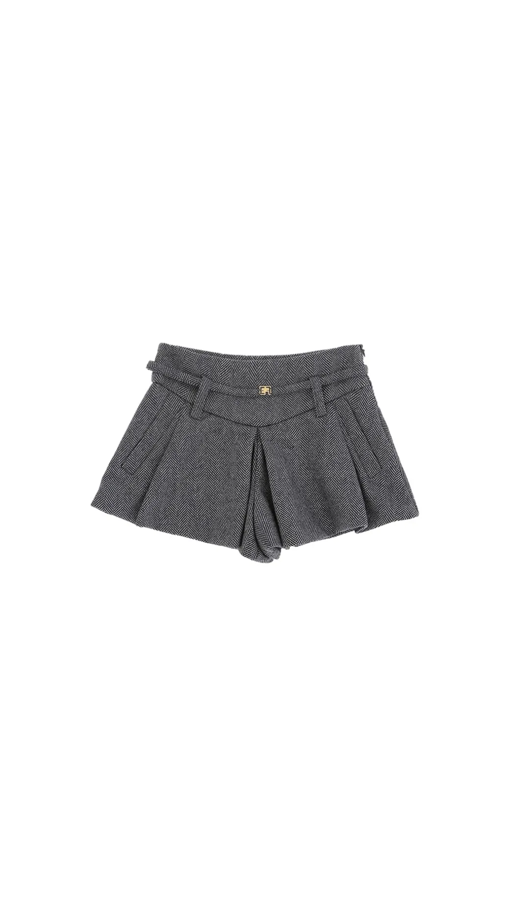 Elisabetta Franchi Bambina Shorts a Pieghe con CinturinoBLU SCURO / GRIGIO CHIARO