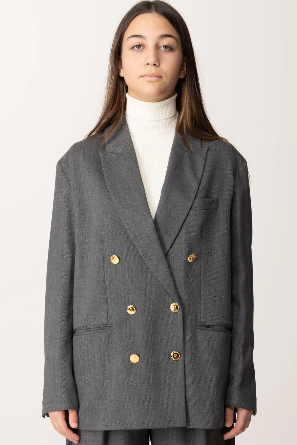 Elisabetta Franchi Bambina Blazer Doppiopetto In Tela Di LanaSTEEL