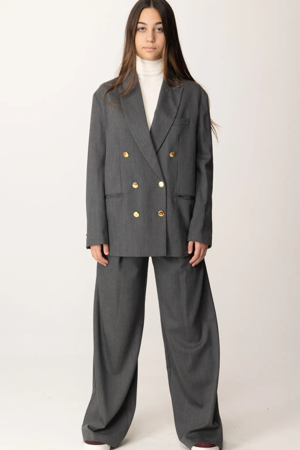 Elisabetta Franchi Bambina Blazer Doppiopetto In Tela Di LanaSTEEL