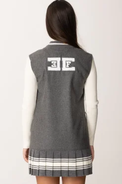 Elisabetta Franchi Bambina Scamiciato In Lana Stile College con PiegheSTEEL/AVORIO-STEEL