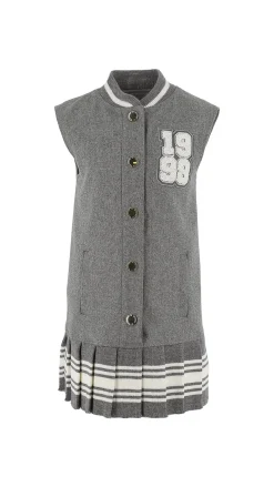 Elisabetta Franchi Bambina Scamiciato In Lana Stile College con PiegheSTEEL/AVORIO-STEEL