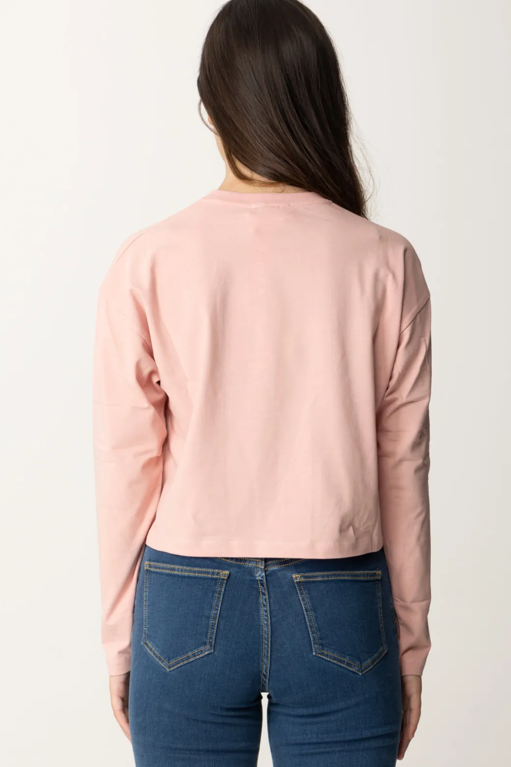 Elisabetta Franchi Bambina T-shirt Crop con Manica Lunga con LogoPOWDER PINK