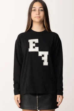 Elisabetta Franchi Bambina T-shirt Manica Lunga con Ricamo LogoNERO/BURRO-NERO