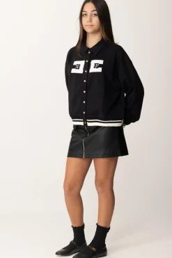 Elisabetta Franchi Bambina Felpa con Bottoni con Logo CollegeNERO/RICAMO AVORIO-NERO