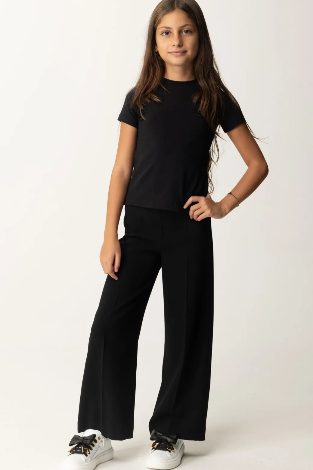 Elisabetta Franchi Bambina Pantaloni Wide-leg In Crepe con Charm LogoNERO