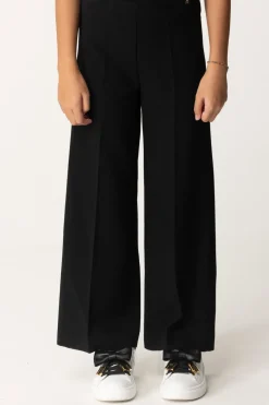 Elisabetta Franchi Bambina Pantaloni Wide-leg In Crepe con Charm LogoNERO