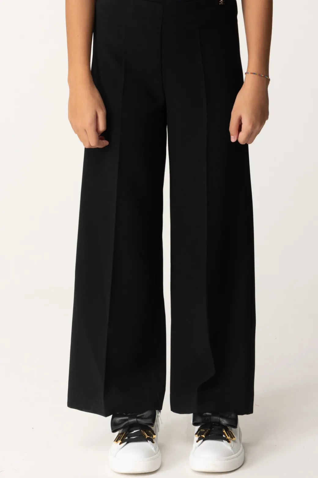Elisabetta Franchi Bambina Pantaloni Wide-leg In Crepe con Charm LogoNERO