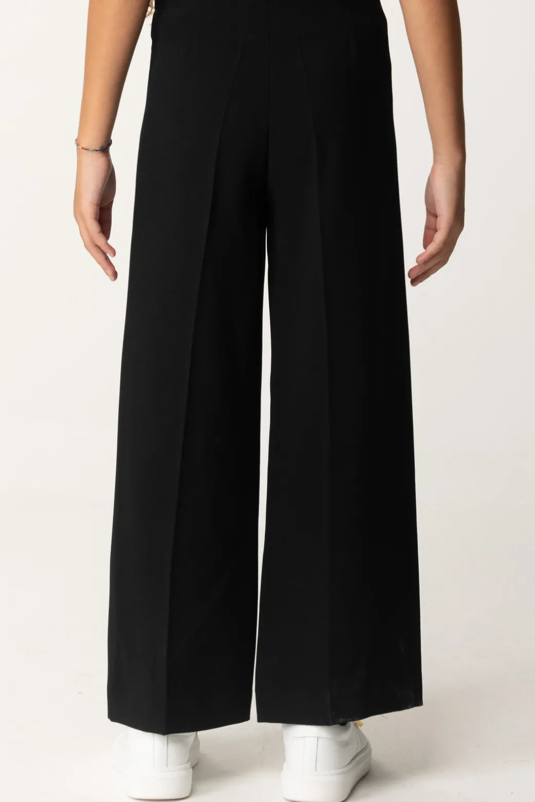 Elisabetta Franchi Bambina Pantaloni Wide-leg In Crepe con Charm LogoNERO