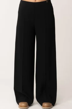 Elisabetta Franchi Bambina Pantaloni Wide-leg In Crepe con Charm LogoNERO