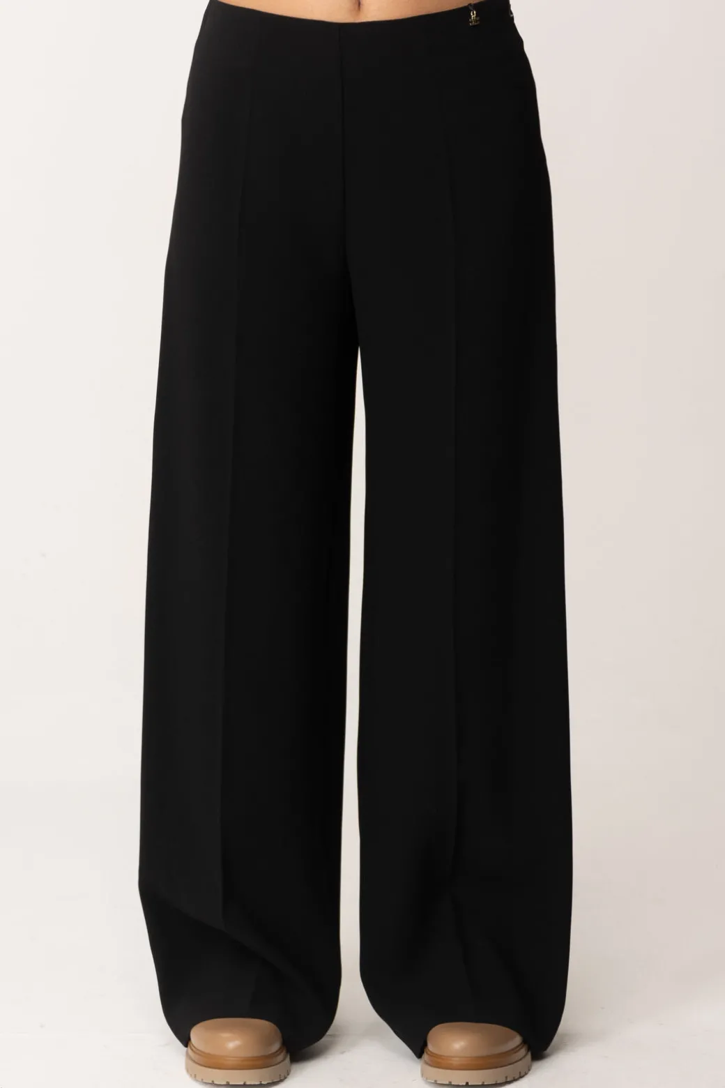 Elisabetta Franchi Bambina Pantaloni Wide-leg In Crepe con Charm LogoNERO