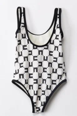 Elisabetta Franchi Bambina Costume Da Bagno Intero Stampa Logo CubicoBUTTER/BLACK