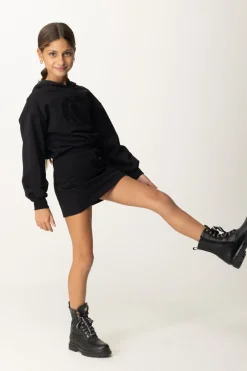 Elisabetta Franchi Bambina Abito Felpa con Cappuccio e Ricamo StemmaNERO