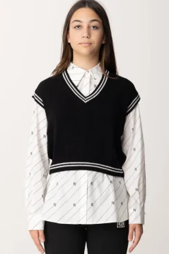 Elisabetta Franchi Bambina Gilet Corto In LanaNERO-BURRO