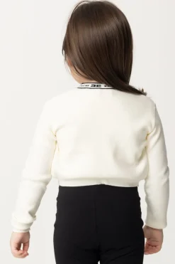 Elisabetta Franchi Bambina Cardigan con Bande LogateBUTTER/BLACK