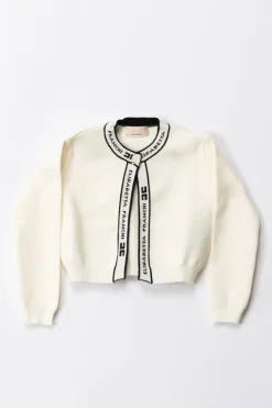 Elisabetta Franchi Bambina Cardigan con Bande LogateBUTTER/BLACK