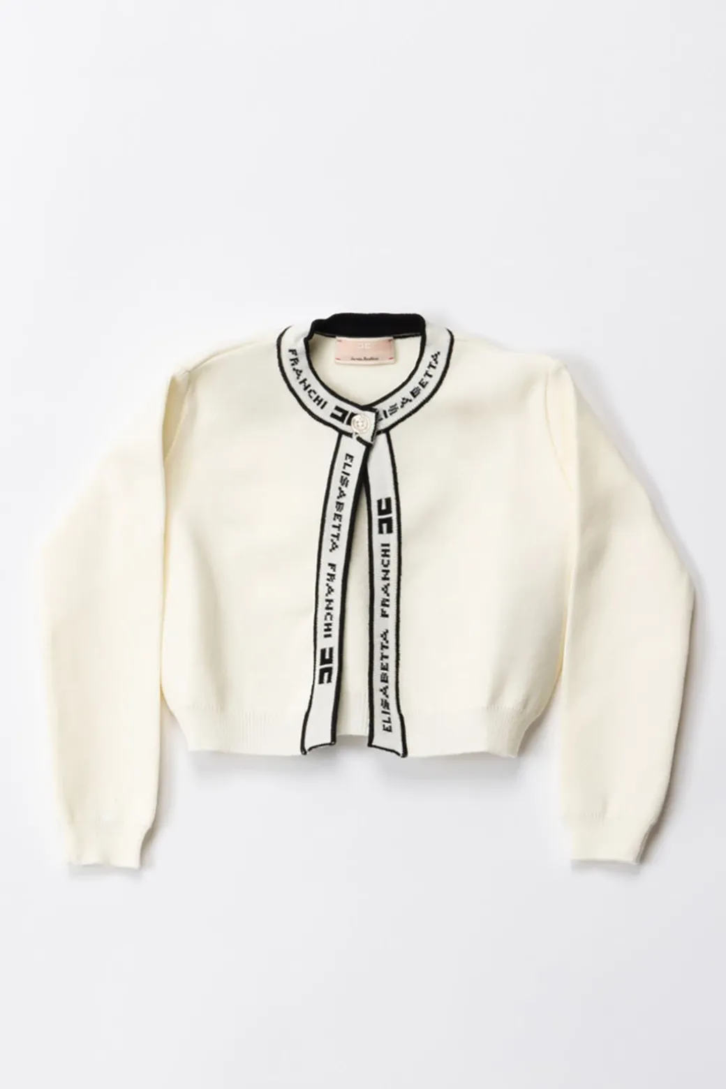 Elisabetta Franchi Bambina Cardigan con Bande LogateBUTTER/BLACK