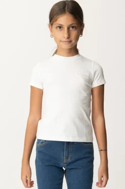 Elisabetta Franchi Bambina T-shirt con Ricamo Logo a FiloPANNA CHIARO