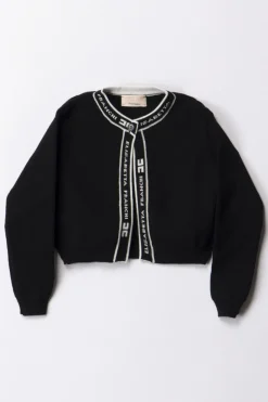 Elisabetta Franchi Bambina Cardigan con Bande LogateBLACK/BUTTER