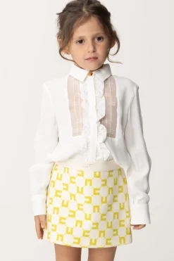Elisabetta Franchi Bambina Camicia con Plastron RicamatoLIGHT CREAM