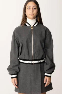 Elisabetta Franchi Bambina Giacca Gessata con Orlo LogatoSTEEL/AVORIO