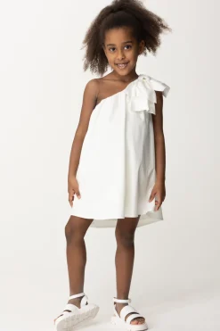 Elisabetta Franchi Bambina Abito Prendisole Monospalla con FioccoIVORY/IVORY