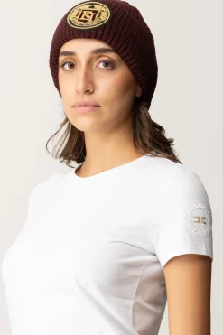 Elisabetta Franchi Beanie In Lana con Patch LogoROUGE NOIR