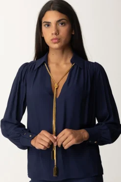 Elisabetta Franchi Blusa In Georgette con CollanaNAVY