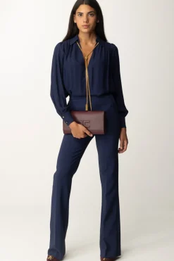 Elisabetta Franchi Blusa In Georgette con CollanaNAVY