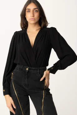 Elisabetta Franchi Body a Incrocio con Ricamo Sulle SpalleNERO