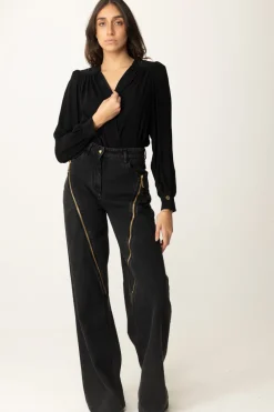 Elisabetta Franchi Body a Incrocio con Ricamo Sulle SpalleNERO