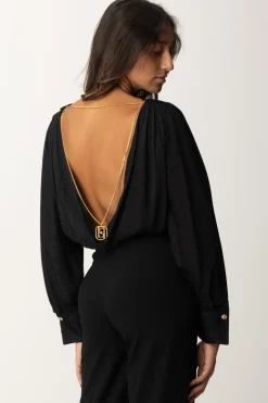 Elisabetta Franchi Body In Raso Jacquard con CollanaNERO