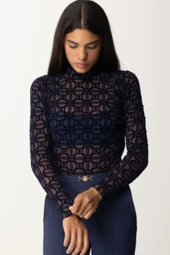 Elisabetta Franchi Body In Tulle con Stampa FlockNAVY