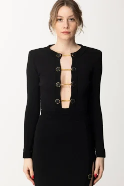 Elisabetta Franchi Body In Maglia con Bottoni GemelloNERO