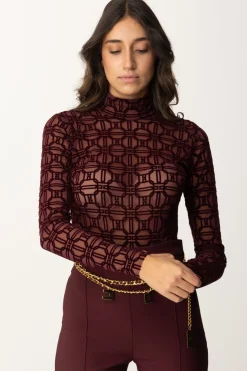 Elisabetta Franchi Body In Tulle con Stampa FlockROUGE NOIR