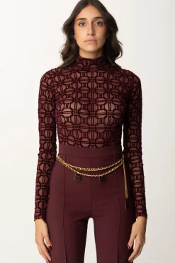 Elisabetta Franchi Body In Tulle con Stampa FlockROUGE NOIR