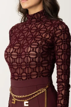 Elisabetta Franchi Body In Tulle con Stampa FlockROUGE NOIR