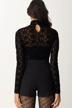 Elisabetta Franchi Body In Tulle con Stampa FlockNERO