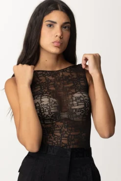 Elisabetta Franchi Body In Tulle Smanicato con LetteringNERO