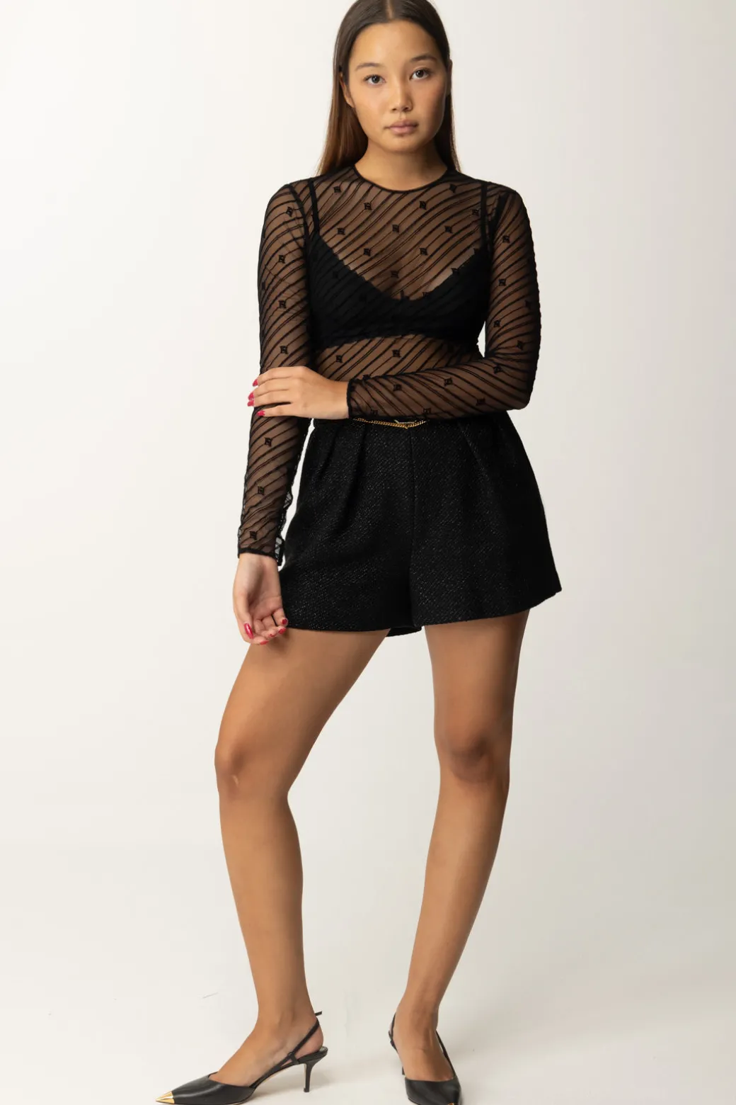 Elisabetta Franchi Body In Tulle Stampa FlockNERO