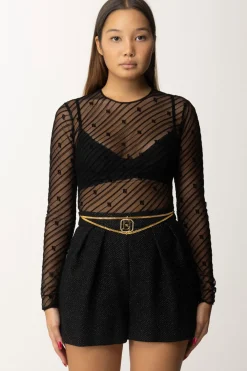 Elisabetta Franchi Body In Tulle Stampa FlockNERO